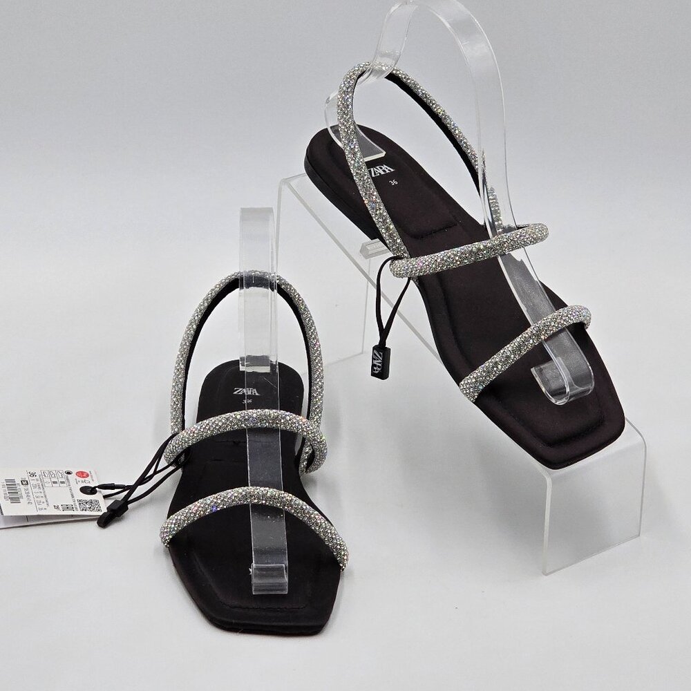 Zara Rhinestone Flat Sandals - NWT - Picture 8 of 17